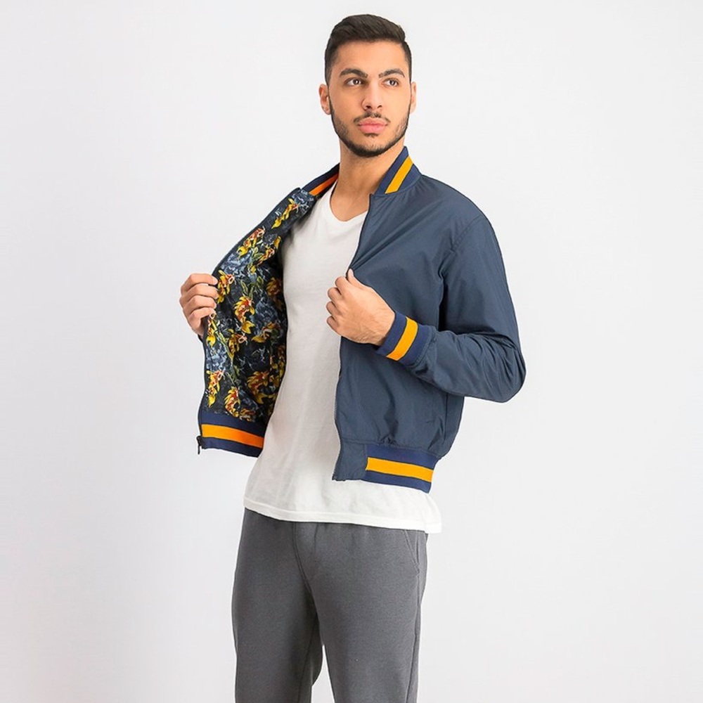 Men's Slim-Fit Reversible Koi Bomber Jacket